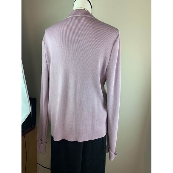 St. John Lavender Cardigan with Leather Size Large - Picture 2 of 6
